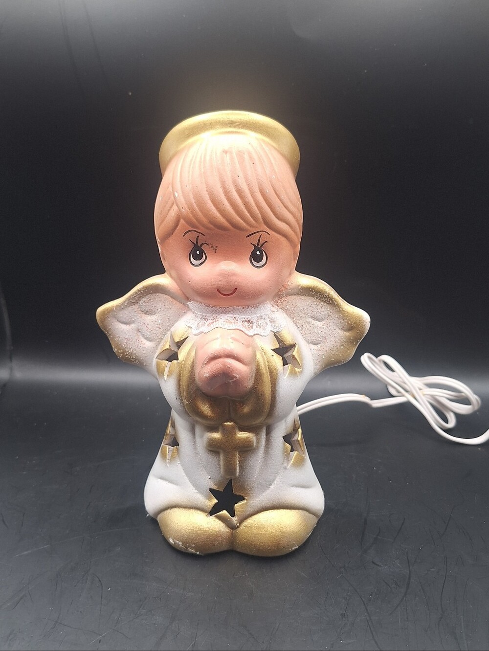 Precious Moments Night Light is a vintage ceramic piece standing at 8 inches.